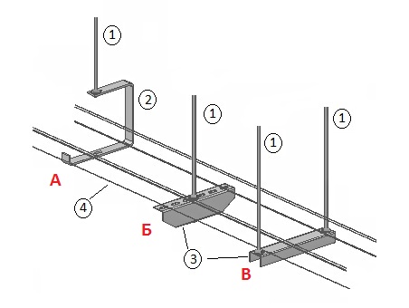 Схема подвеса лотка к потолку с использованием шпильки М8.